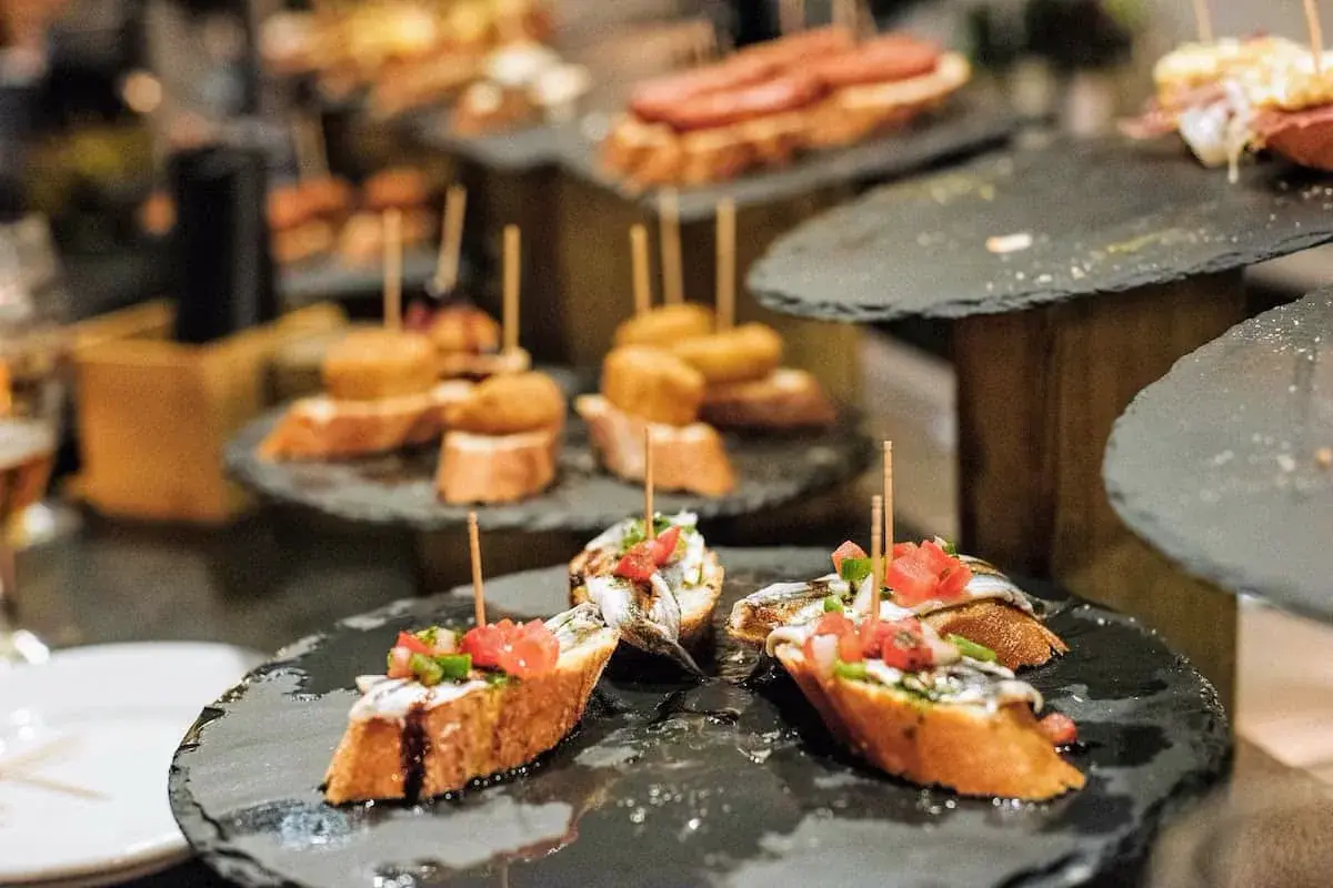 Anchovy pintxos on toasted bread